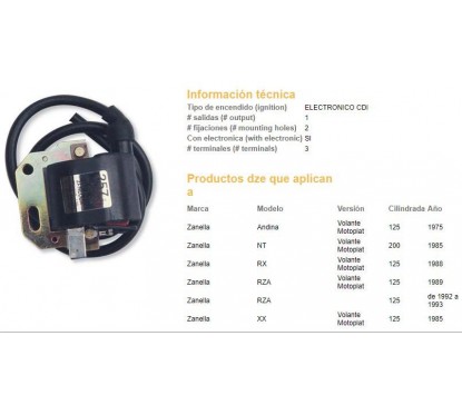 BOBINA ALTA ZANELLA VOLANTE MAGNETICO ELECTRONICO MOTOPLAT
