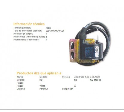 BOBINA ALTA MOTOMEL RD 175 C- ENC CDI (DZE)