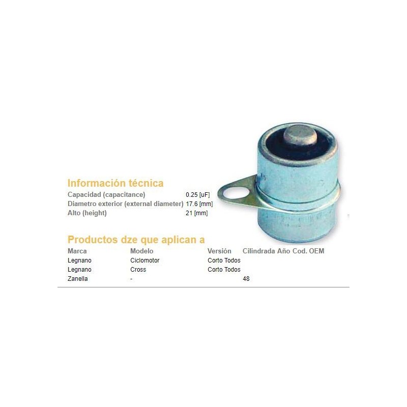 CONDENSADOR ZANELLA 48 -  LEGNANO CORTO