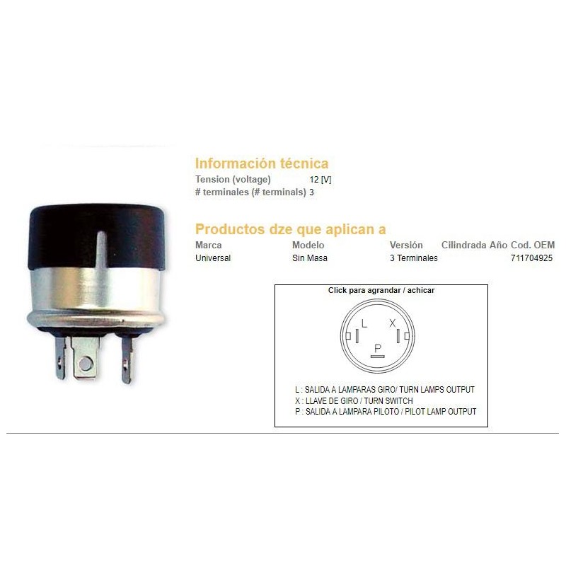 DESTELLADOR 12v 3 TERMINALES C- ABRAZADERA C- VARIABLE