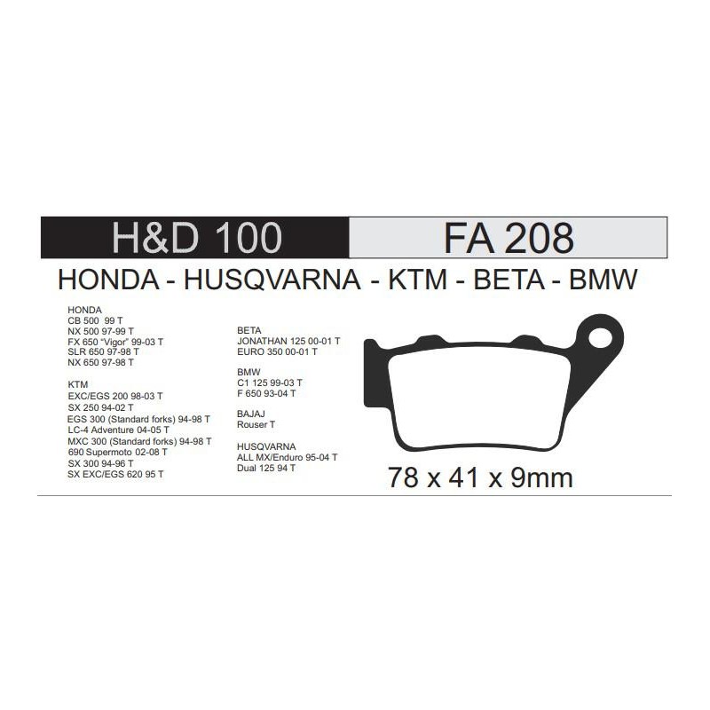 PASTILLA FRENO BAJAJ ROUSER 200 TRASERA FA208 PA100