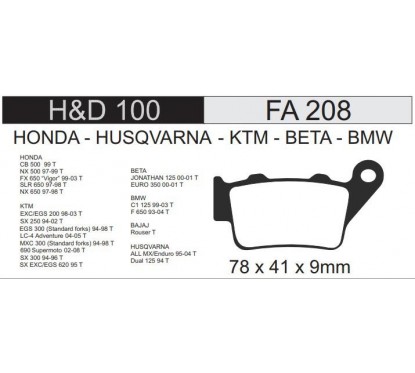 PASTILLA FRENO BAJAJ ROUSER 200 TRASERA FA208 PA100