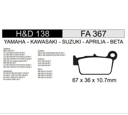 PASTILLA FRENO TRAS. YAMAHA YZ 250F FA367