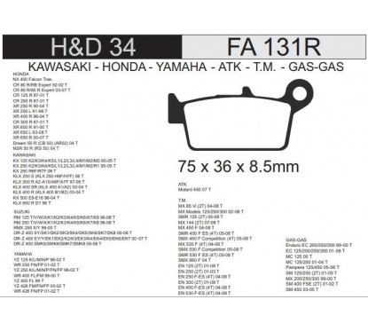 PASTILLA FRENO HONDA FALCON -  XRE 300 -  XR 250R TRASERA FA131R