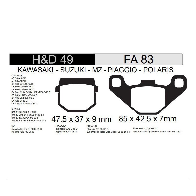 PASTILLA FRENO KAWASAKI KX 80- 100- 125- 250 DELANTERA FA83