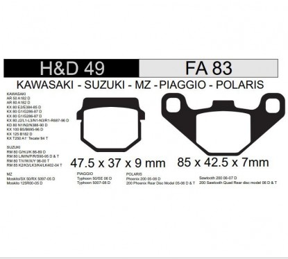 PASTILLA FRENO KAWASAKI KX 80- 100- 125- 250 DELANTERA FA83
