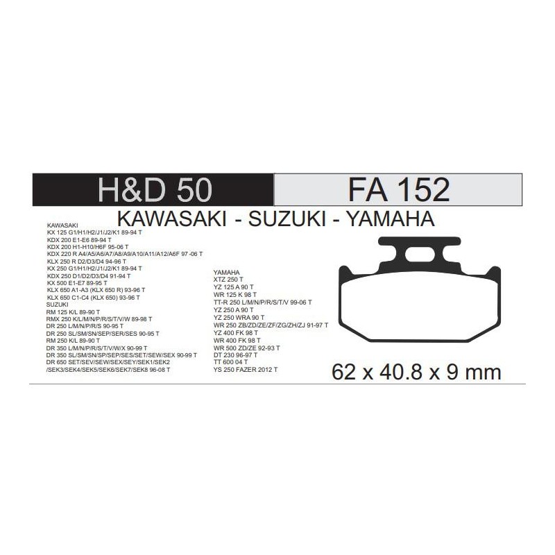 PASTILLA FRENO YAMAHA XTZ 250 -  DR 250- 350- 650 TRASERO FA152 (HD)