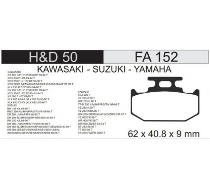 PASTILLA FRENO YAMAHA XTZ 250 / DR 250/350/650 TRASERO FA152 (HD)