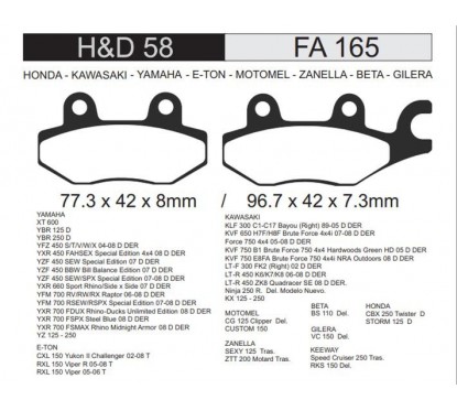 PASTILLA FRENO SUZUKI RM 125-  YBR 125 - 250 DELANTERO FA165