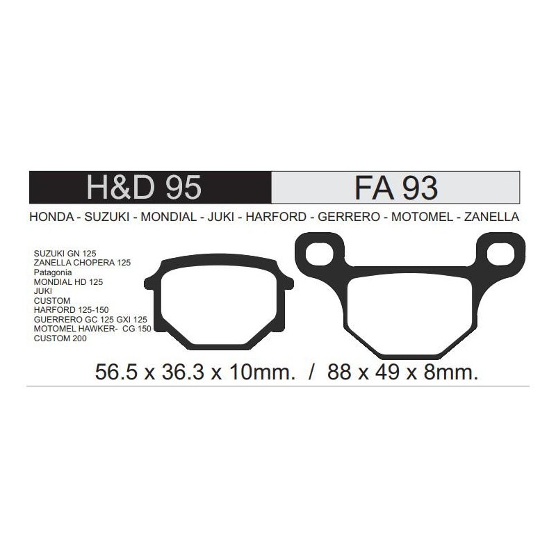 PASTILLA FRENO SUZUKI 125- ZANELLA HJ CHOPER- MONDIAL HD  FA93