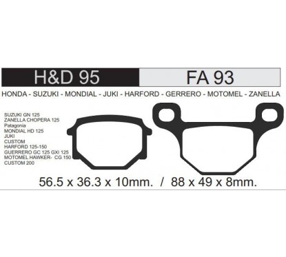 PASTILLA FRENO SUZUKI 125- ZANELLA HJ CHOPER- MONDIAL HD  FA93