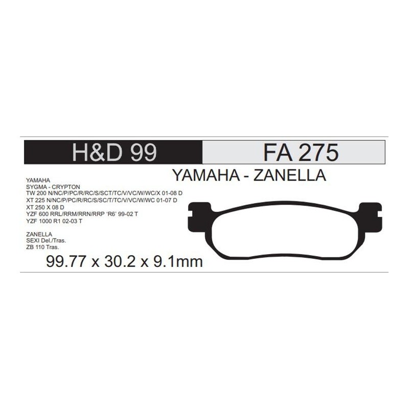 PASTILLA FRENO YAMAHA CRYPTON T-105 -  SIGMA -  XT 225 (STD)