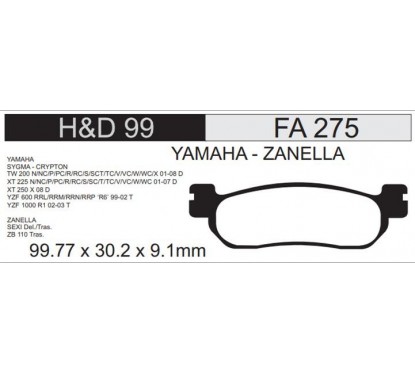 PASTILLA FRENO YAMAHA CRYPTON T-105 -  SIGMA -  XT 225 (STD)