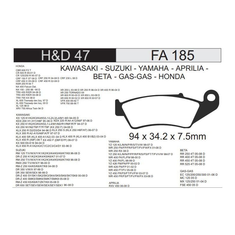 PASTILLA FRENO HONDA FALCON / TORNADO HD70=FA125=FA185=HD47