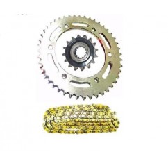 KIT TRANSMISION YAMAHA YBR 250 45- 15 C- CADENA DORADA (STD)
