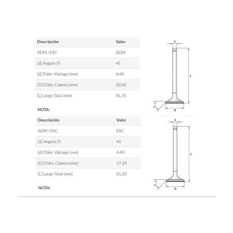 VALVULA BAJAJ ROUSER 135 ADM- ESC (STD)