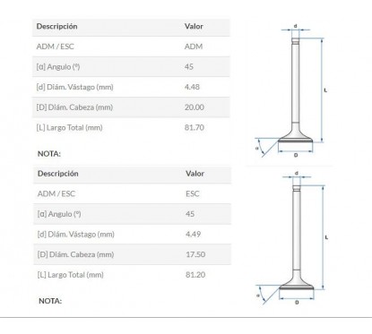 VALVULA BAJAJ ROUSER 135 ADM- ESC (STD)