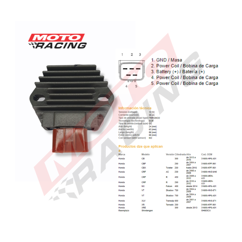 REGULADOR HONDA TORNADO -  TWISTER -  FALCON (NSU)