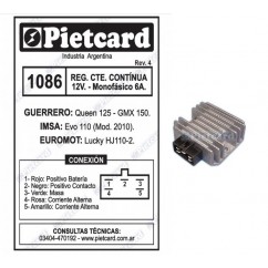 REGULADOR GUERRERO QUEEN 125/GMX 150 12v MONOFASICO 6A (PIETCARD)