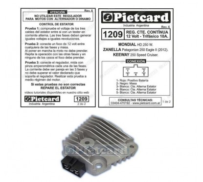 REGULADOR MONDIAL HD 250 W 12v TRIFASICO 10A