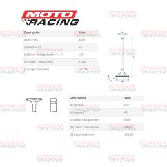 VALVULA ESC HONDA XLX 350- NX 350 SAHARA- NX 400 FALCON TAIWAN